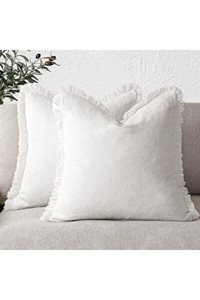GENERAL Foindtower Set of 2 Decorative Linen Fringe Throw Pillow Covers Cozy ...