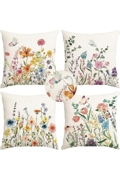 ALMEKAQUZ 4Pcs Floral Butterfly Summer Pillow Covers(Without Pillow Core),Sea...