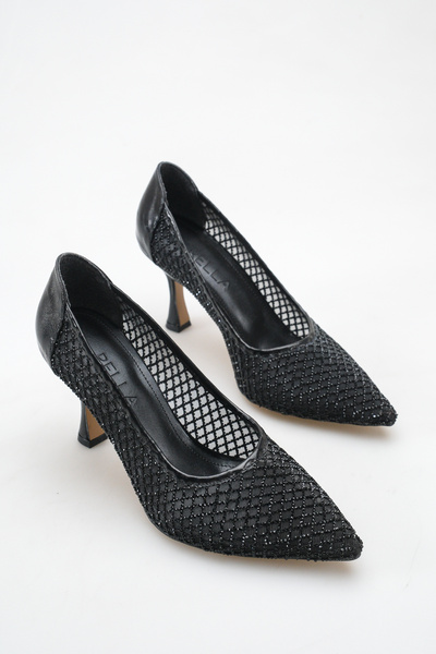 Rella Black Women's Stoned Pointed Toe Thin Heeled Evening Dress Stiletto Shoes