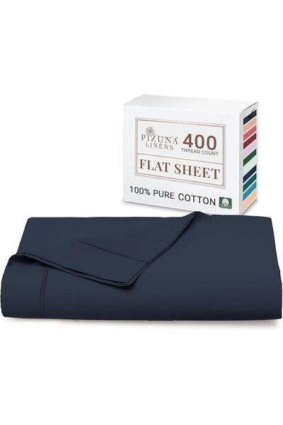 PIZUNA 100% Cotton Flat Bed Sheet Single 180x280 cm White 1 PC, 400 Thread Co...