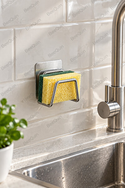 BeeQuin 2'Lİ Yapışkanlı Askı Tabak Tutucu Süngerlik Lavabo İçi Havluluk Çok A...