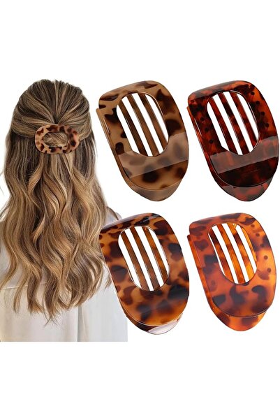 GENERAL 4 PCS Flat Hair Clips, Round Lay Down Claw Clips for Women Girls, Fre...