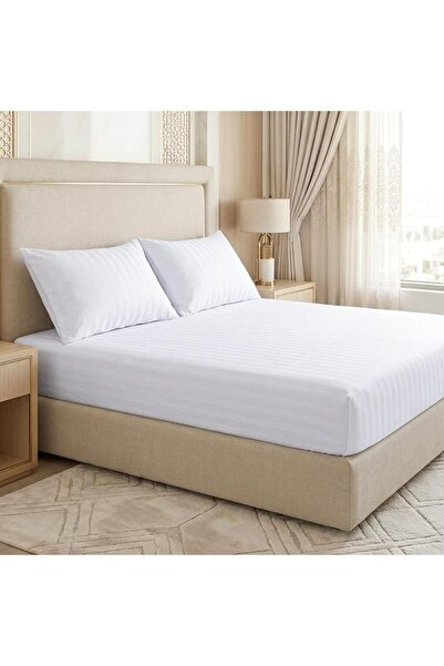 Master Home Textile Bedding Set, Queen Size, 3 Pieces, Cream Striped, 100% Mi...