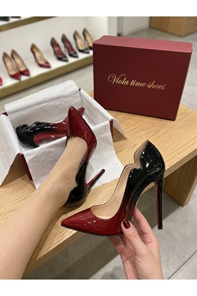 Viola Stiletto 12 santim topuklu parlak burdo renk abiye