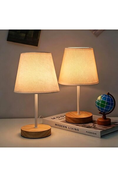 GENERAL ABUDA 2 Pack USB Table Lamps, Nightstand Light with Cloth Linen Shade