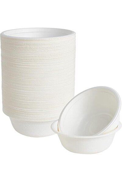 ALMEKAQUZ 100 PCS Disposable Bowls,White Heavy Duty Compostable