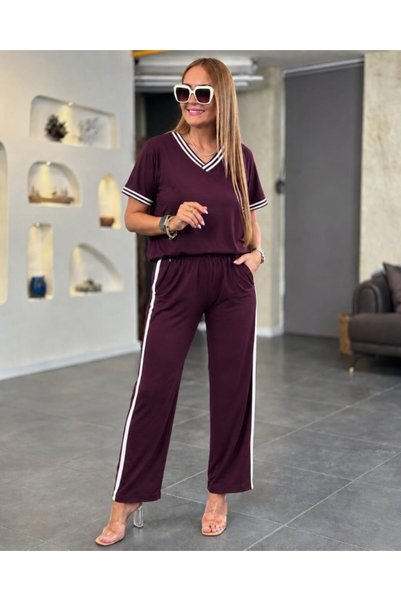 Modazun Women's Short Sleeve V-Neck Viscose Two Thread Blouse and Trousers Tw...