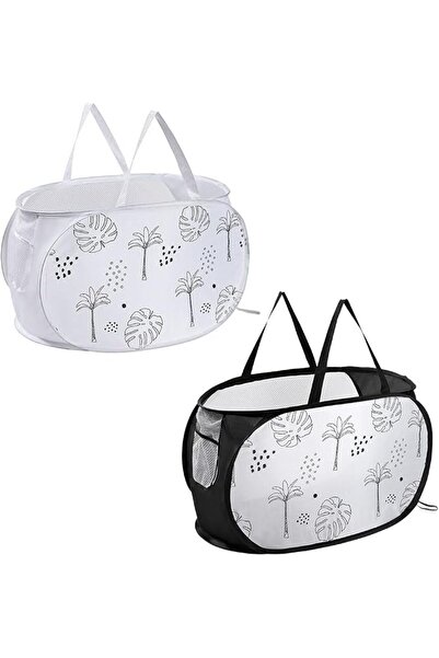 Generic Foldable Laundry Basket,Mesh Pop Up Laundry Basket(Black+White)