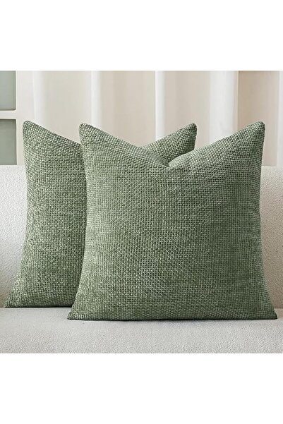 Generic Moss Green Chenille Fabric Cushion Cover 45X45Cm Pack of 2 Modern Dec...