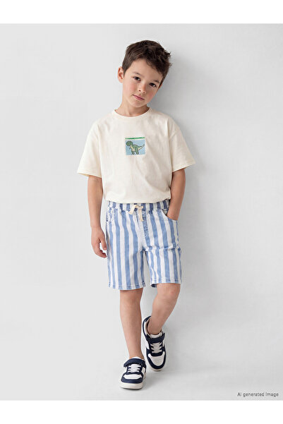 LC Waikiki Alita City Lcw Kids Blue Denim Striped Loose & Baggy Boys' Jean Sh...