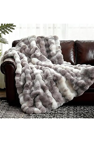 GENERAL Faux Fur Throw Blanket for Couch, Fuzzy Soft Plush Thick Bubble Blank...
