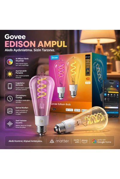 Govee 2'li Akıllı Edison Ampul "Müziğin Ritmini Işıklarla Buluşturun"
