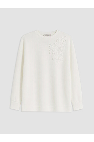LC Waikiki Ozmarka New Season White Embroidered Soft Touch Women's Sweatshirt...