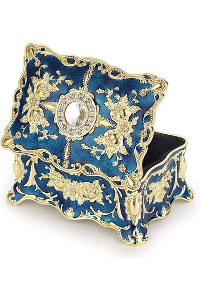 Hipiwe Vintage Jewelry Box, Small Enameled Trinket Box Organizer Rectangular ...