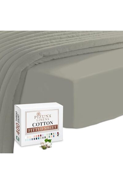 PIZUNA 100% Cotton Queen Fitted Sheet 160x200 cm White, 400 Thread Count Long...