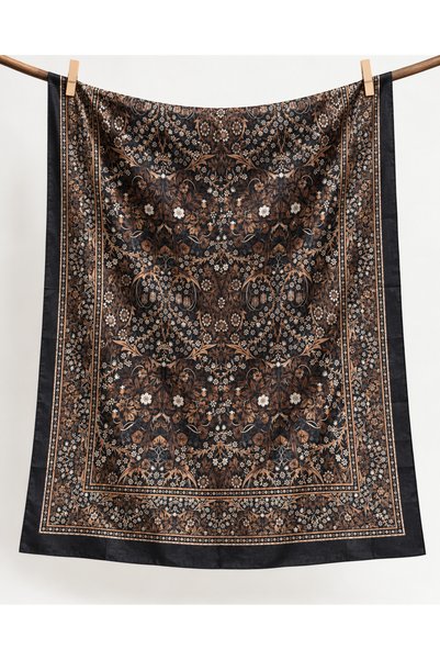 AGAPI Black Ethnic Floral Patterned Cotton Hijab Shawl – Soft Textured Women's Shawl
