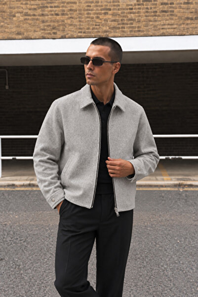 gm giyimarket New Season Men's Relax Fit Premium Double Zipper Cashmere Jacke...