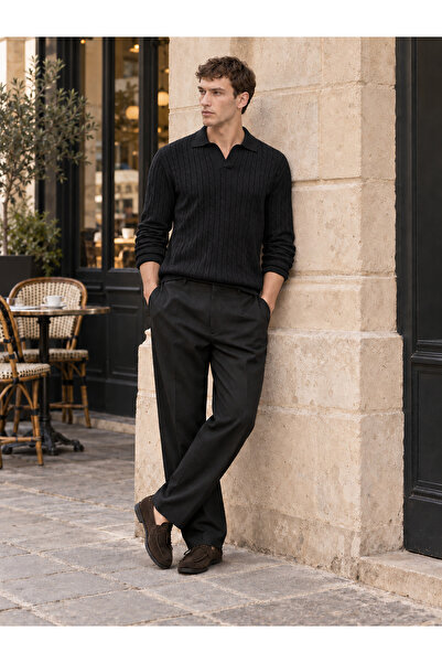 Danger Men's Premium Hair Knit Polo Collar Thick Knitwear Sweater Black 2Dngr