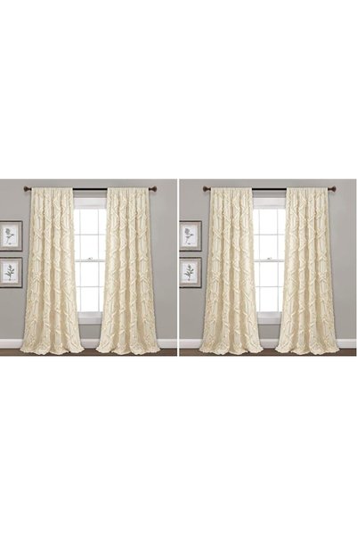 Lush Decor ستائر مزخرفة بالكشكشة والدياموند بلون العاج، مجموعة ستائر منسوجة ل...