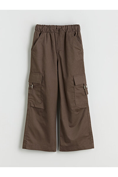 LC Waikiki Alita City Lcw Kids Brown Gabardine Plain Loose & Wide Leg Girls' ...
