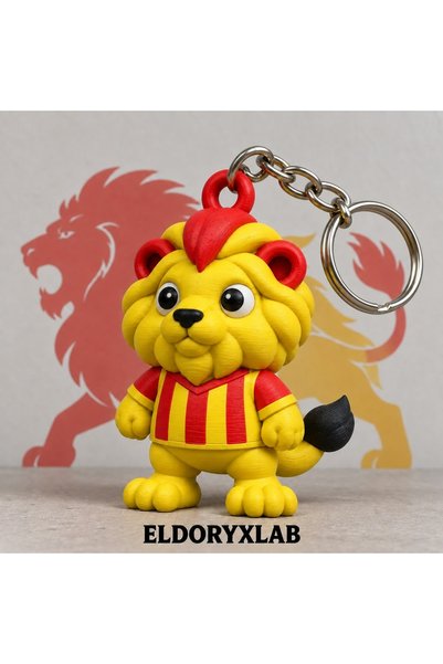 EldoryxLab سلسلة مفاتيح على شكل أسد أصفر وأحمر - سلسلة مفاتيح كرة القدم