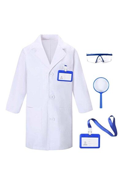 Generic طقم أزياء تنكرية للأطفال مكون من 4 قطع، طقم ملابس طبيب عالم من البولي...
