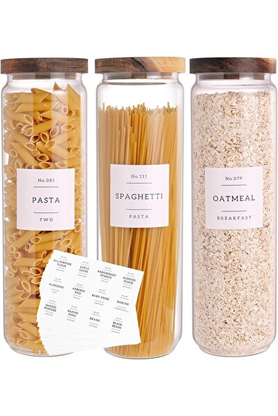 Generic CZZGSM 3 Set Glass Pantry Storage Jars with Acacia Airtight Lid - 50o...
