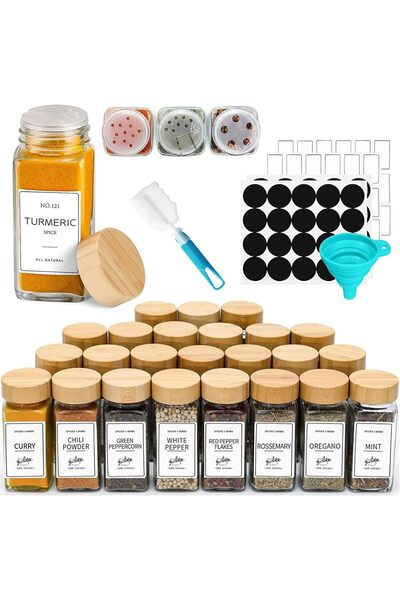Generic EqiEch 24 Pcs Glass Spice Jars,4oz Empty Square Spice Containers,Bamb...