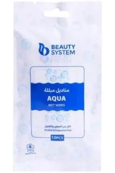 BEAUTY SYSTEM مناديل أكوا المبللة خالية من الكحول والعطور، عبوة من 10 قطع