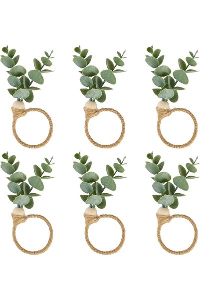 Generic 6-Pack Rustic Eucalyptus Wood Napkin Rings with Bead Accents - Boho F...