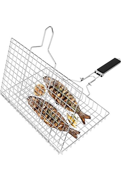 Linkidea Square Portable BBQ Grill Basket, Stainless Steel Fish Barbecue Acce...