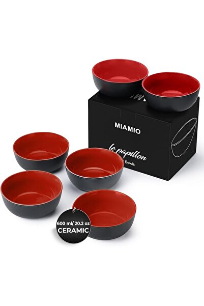 MIAMIO - 6 x 500 ml Stoneware Bowl Set Outside Black Inside Colourful (Blue, ...
