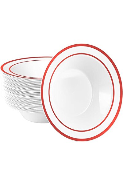 goodluck 25 Pack Plastic Bowls with Silver Rim, 12oz Disposable Soup Bowls fo...