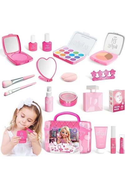 Soofam Pretend Makeup Kit for Girls, Realistic Toy Cosmetic Set with Lipstick...