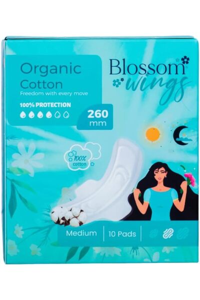 BLOSSOMARY فوط صحية نهارية 260 مم - قطن عضوي، تدفق معتدل، للاستخدام طوال اليو...
