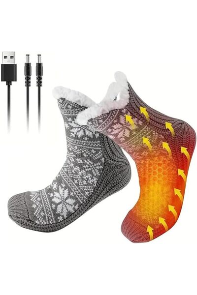 Generic Electric Heated Fleece Socks for Men Women, Winter USB Heating Pad Kn...