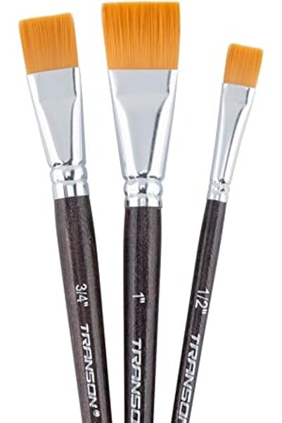 Generic Transon Flat Paint Brush Set 3pcs for Acrylic Watercolor Gouache Oil ...