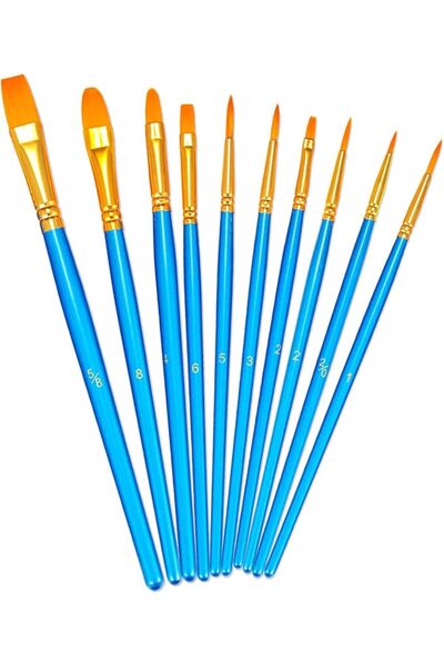 Generic BOSOBO Paint Brush Set, 10pcs Round Pointed Tip Nylon Hair Artist Det...