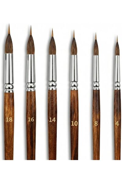 Generic 6 Pcs Watercolor Brushes Set - Extended Needle Point Hybrid Sable