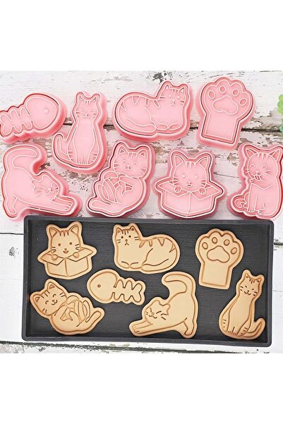 AZONEE 8pcs Cat Cookie Cutters Set, 3D Cute Cookie Stamps, Cupcake Pancake Ap...