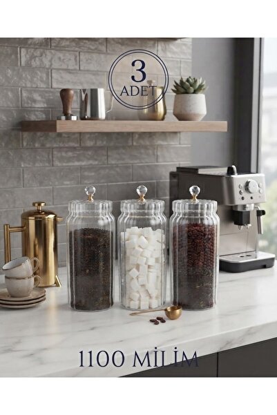 Funny Life Luxury Glass Jar Set of 3 1100 ml |   Crystal Gold Detailed Covere...