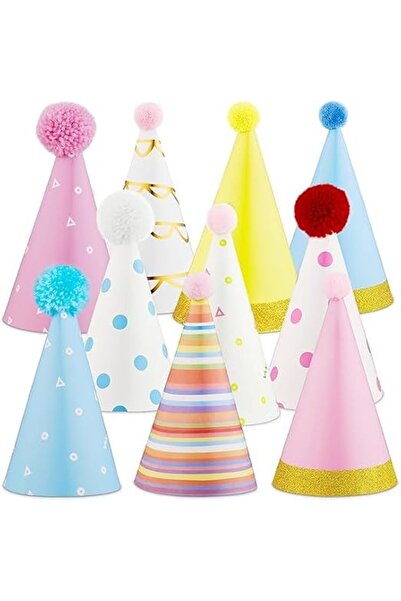 Yelajoy 10 Pack Colorful Party Hats, 7 Inch Cone Shaped Birthday Headwear for...