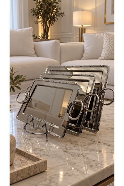 Nickel Silver Serving Tray Set - 3 Pieces