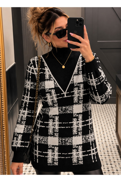 Cherry Butik Patterned Turtleneck Women's Sweater