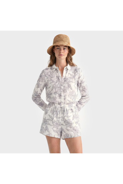 Gant Kadın Beyaz Regular Fit Çiçek Desenli Gömlek