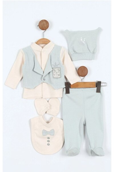 asiltr Vest with Detailed Embroidery, 5-Piece Baby Boy Bodysuit Set