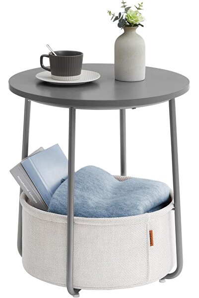 GENERAL Vasagle Round End Side Table with Fabric Basket, Spacious for Living ...