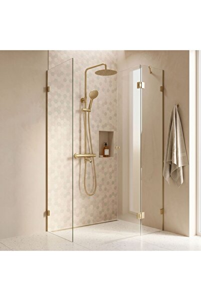 Rea Σετ Ντουζιέρας Lungo Diamond Gold Brush Με Θερμοστάτη