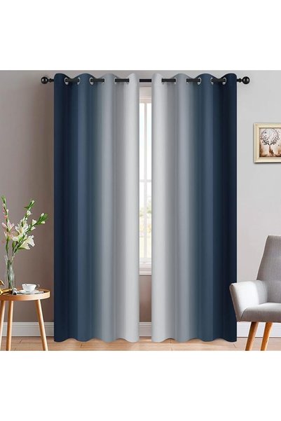 Yakamok 100% Blackout Curtains 84 Inch Length 2 Layers,Blue Curtains for Bedr...