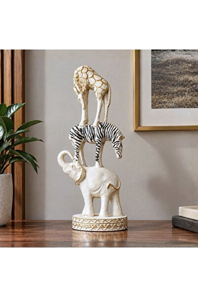 Safari Fil Zebra Zürafa Figür İnci Beyazı Dekoratif Biblo